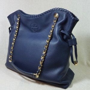 Tory Burch Hudson Bay/Navy Pebbled Leather Marion NS Slouchy Tote